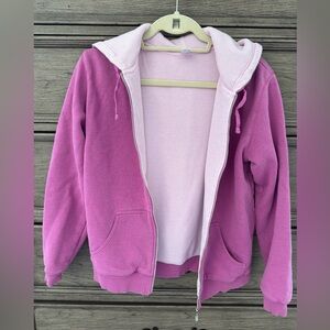 Pink Hooded Zip Up Sweatshirt EUC Hoodie Jacket Waffle Thermal Full …